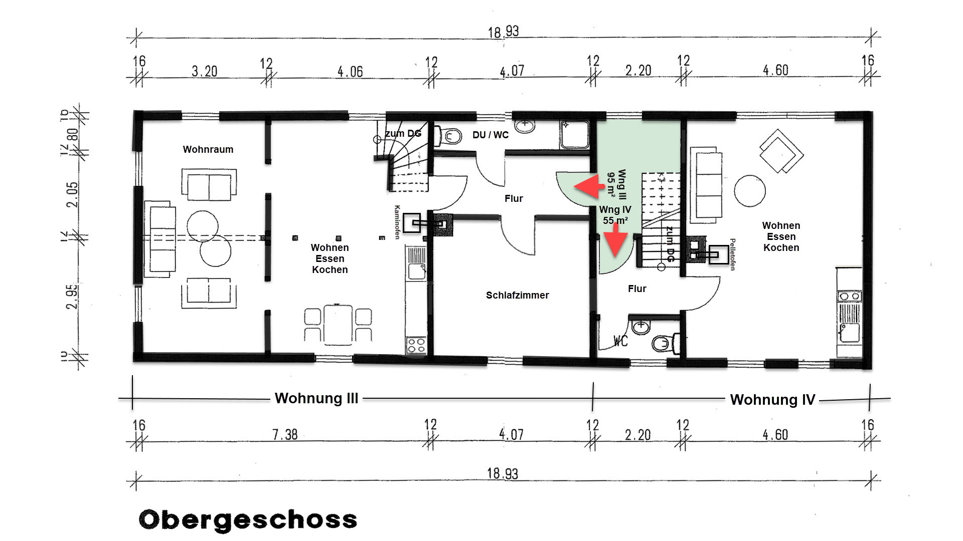 Reichshof-Oberagger: Komplett saniertes Fachwerkhaus mit 4 vermieteten Wohnungen, OG: untere Ebene Wng III und Wng IV